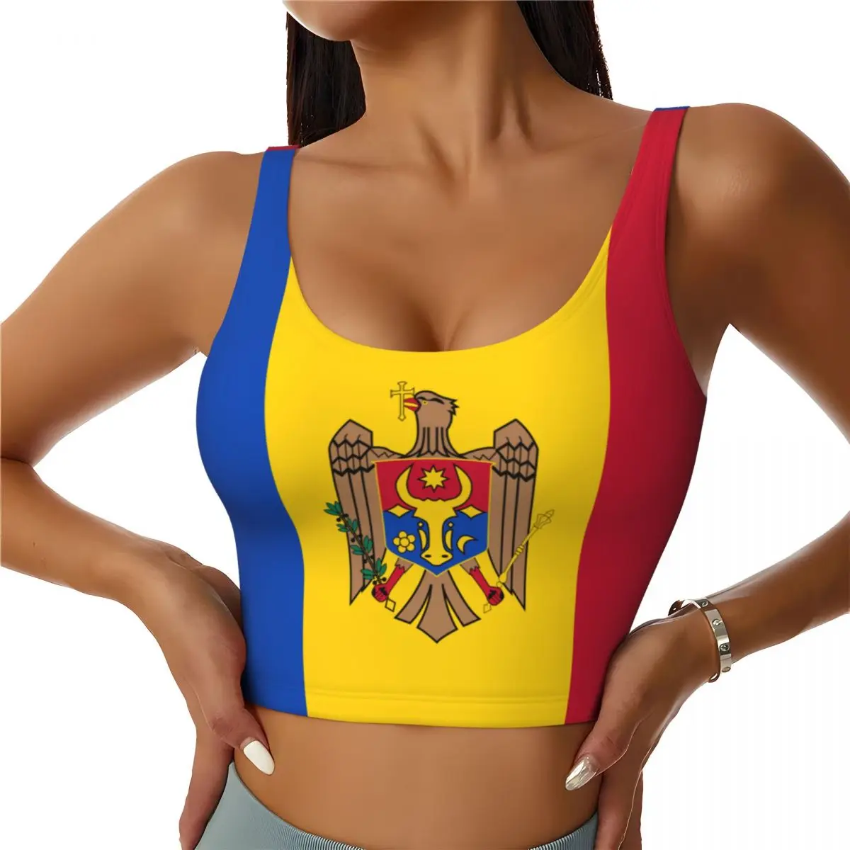 Yoga Fitness Women - Atasan Dasar Bendera Moldova Atasan Olahraga