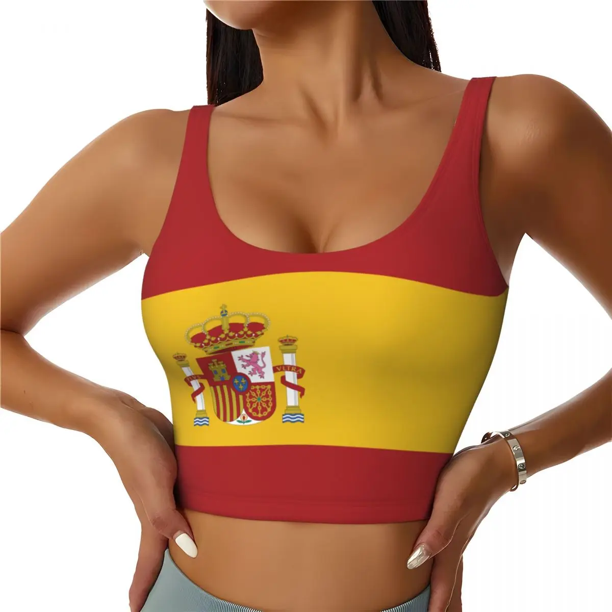 Yoga Fitness Women - Atasan Dasar Bendera Spanyol Atasan Olahraga