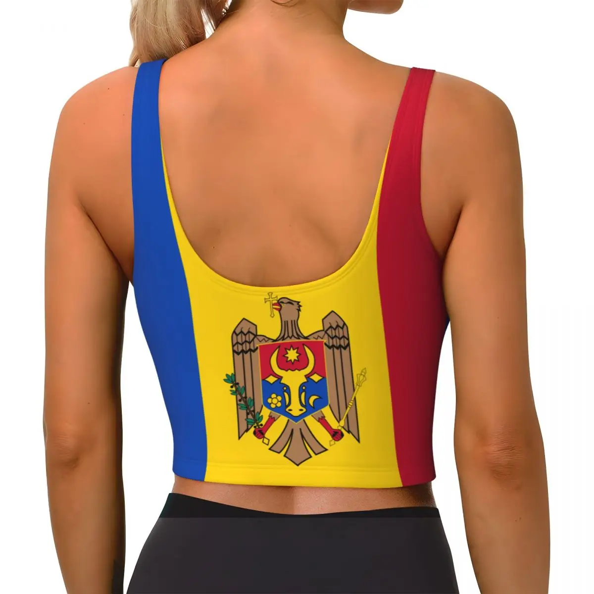 Atasan Dasar Bendera Moldova A - Yoga Fitness Women ulasan dan harga