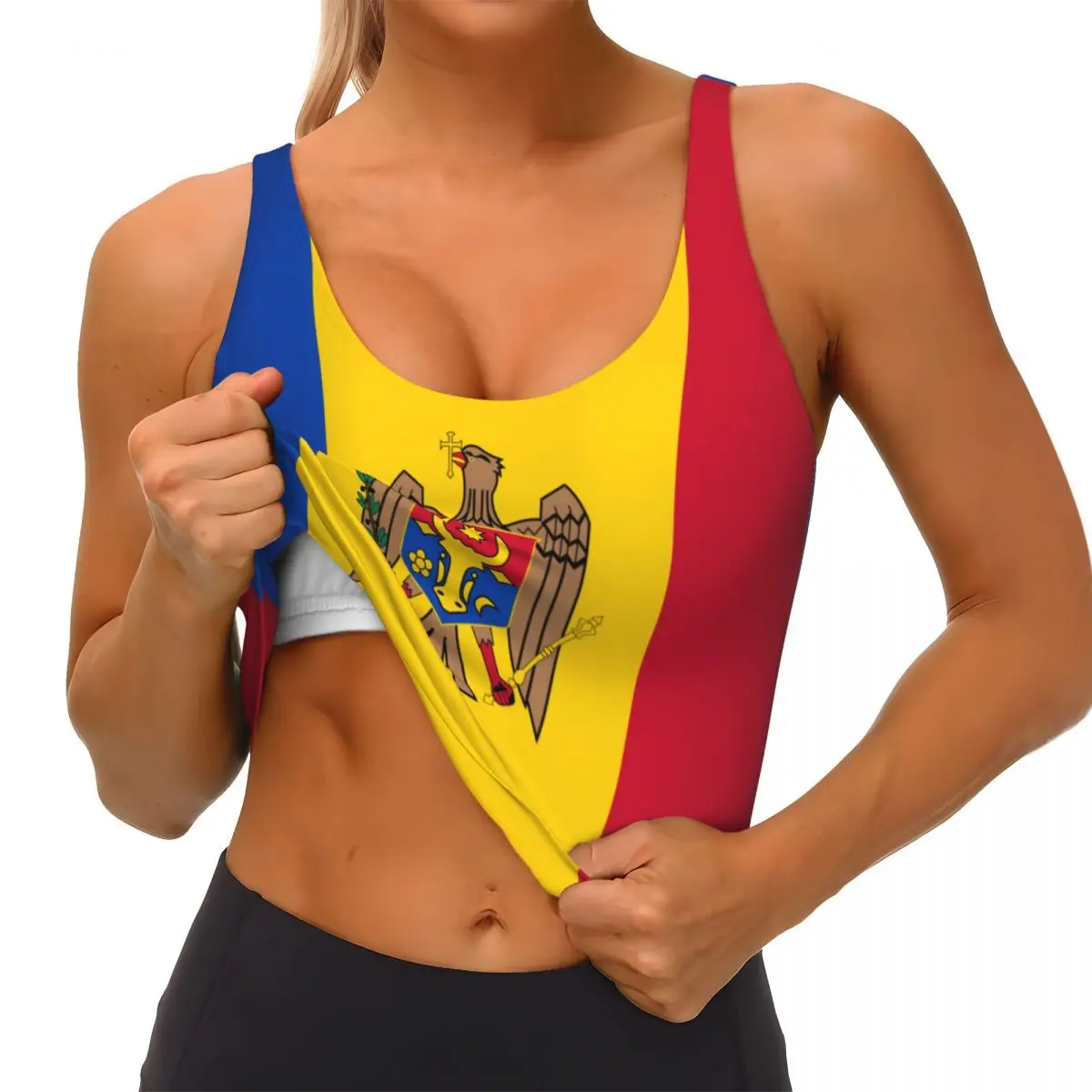 Atasan Dasar Bendera Moldova A - Yoga Fitness Women ulasan dan harga